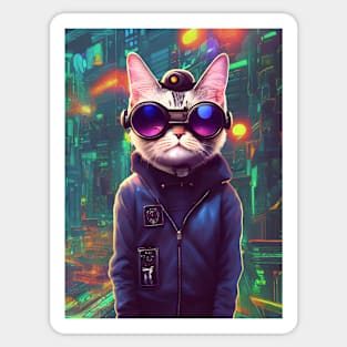 Cool Japanese Techno Cat In Japan Neon City Sticker